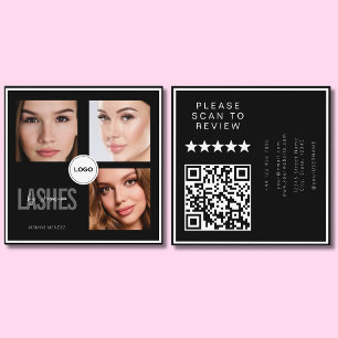 Carte De Visite Carré Black Lash Tech Photo Collage Code QR & Avis