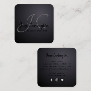 Carte De Visite Carré Black mate effet monogramme moderne