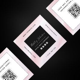 Carte De Visite Carré Blanc rose et blanc QR Code Social Media Modern
