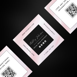 Carte De Visite Carré Blanc rose et blanc QR Code Social Media Modern