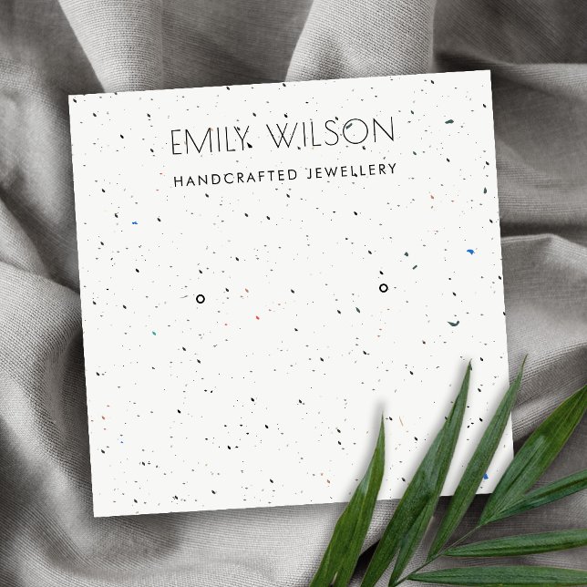 CARTE DE VISITE CARRÉ BLANC TERRAZZO TEXTURE STUD EARRING AFFICHER LOGO (Créateur téléchargé)