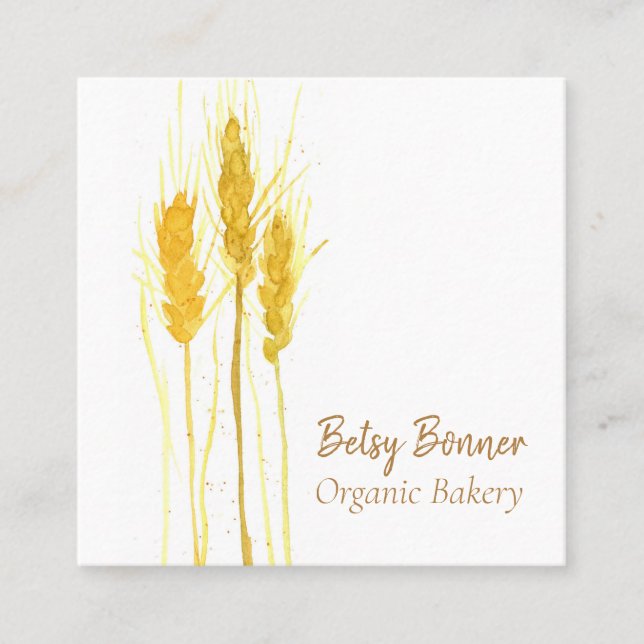 Carte De Visite Carré Blé Grain Aquarelle Pain Boulangerie (Devant)