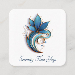 Carte De Visite Carré Bleu Brown Abstrait Lotus Swirl Élégant et élégant