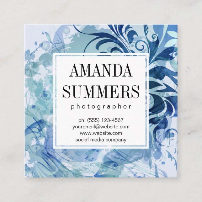 Carte De Visite Carré Bleu contemporain (Devant)