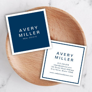 Carte De Visite Carré Bleu et blanc Entreprise Moderne Professionnel