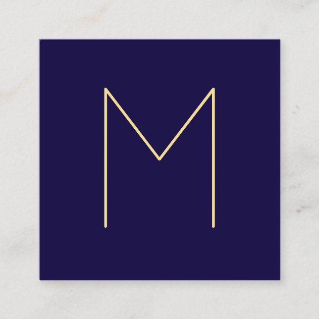 Carte De Visite Carré Bleu marine et monogramme élégants modernes d'or (Devant)