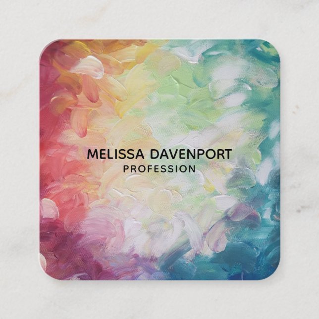 Carte De Visite Carré Bleu rouge Vert Abstrait épais peinture texturée (Devant)