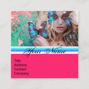 Carte De Visite Carré BLEUE BEAUTY MAKEUP ARTISTE Hot Pink Green