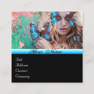 Carte De Visite Carré BLEUE BEAUTY MAKEUP ARTISTE monogramme vert