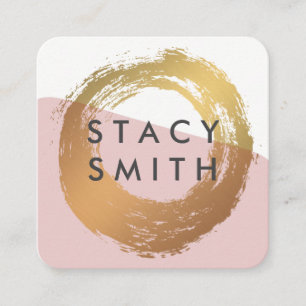 Carte De Visite Carré Bloc de couleur moderne brossé or chic