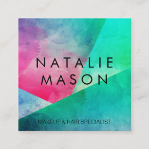 Carte De Visite Carré Blocs de couleur d'aquarelle élégants