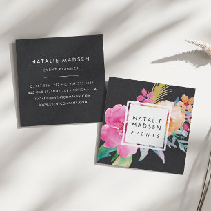 Carte De Visite Carré Blossoms tropicaux   Noir