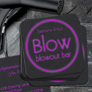 Carte De Visite Carré Blow Blowout Bar Ajouter Votre Nom Neon Rose
