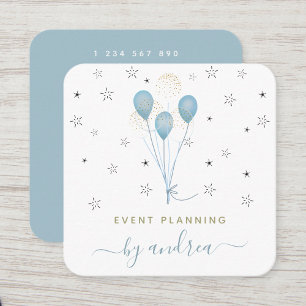 Carte De Visite Carré Blue Balloons & Stars Kids Event Planner Code QR