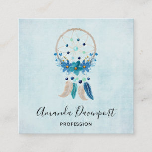 Carte De Visite Carré Blue Dreamcatcher Design Boho élégant
