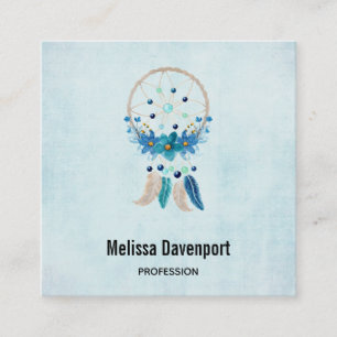 Carte De Visite Carré Blue Dreamcatcher Design Boho élégant