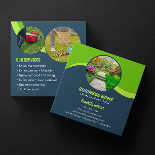 Carte De Visite Carré Blue Green Lawn Care Aménagement Paysager Tonte 3 
