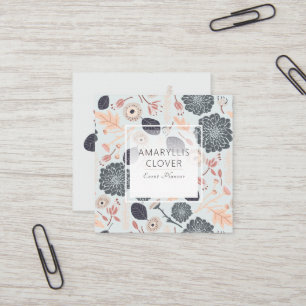 Carte De Visite Carré Blue Grey Peach Jouer Mix Fleurs Jetées