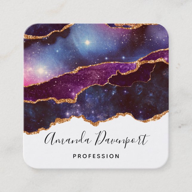 Carte De Visite Carré Blue & Purple Space & Stars Agate moderne (Devant)