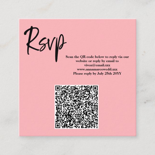 Carte De Visite Carré Blush Pink QR Code RSVP Card  (Devant)