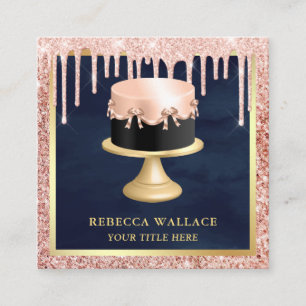 Carte De Visite Carré Blush Rose Gold Pailleté Gouttes Gâteau Boulangeri