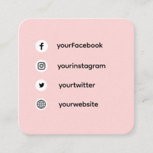 Carte De Visite Carré Blush Rose Médias Sociaux   Enchanté Design