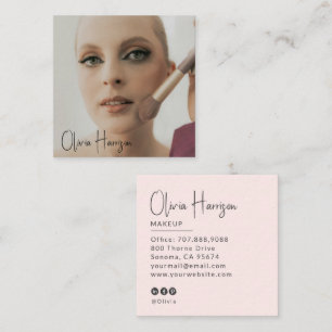 Carte De Visite Carré Blush Rose Noir Écriture Photo Maquillage