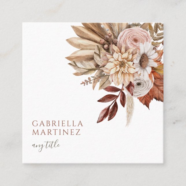 Carte De Visite Carré Boho Aquarelle Terracotta Floral (Devant)