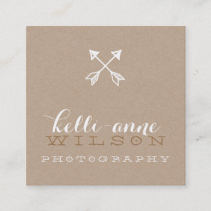 Carte De Visite Carré BOHO ARROW LOGO rustique moderne kraft blanc