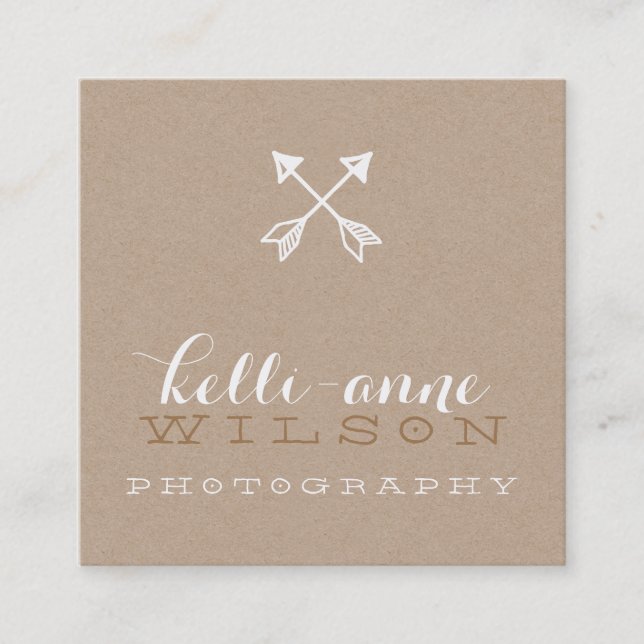 Carte De Visite Carré BOHO ARROW LOGO rustique moderne kraft blanc (Devant)