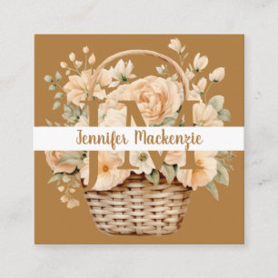 Carte De Visite Carré Boho Beige Gold Floral