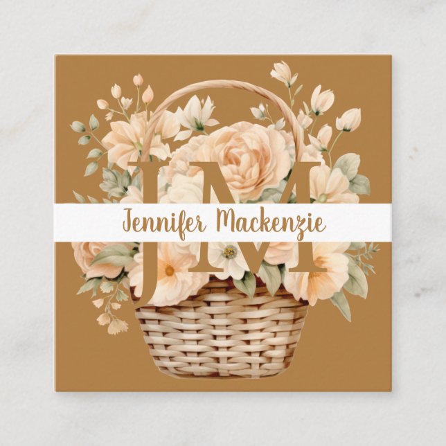 Carte De Visite Carré Boho Beige Gold Floral (Devant)