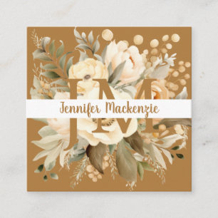 Carte De Visite Carré Boho Beige Gold Floral