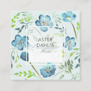 Carte De Visite Carré Boho bleu vert aquarelle Fleurs peintes