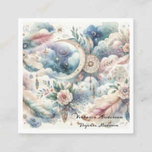 Carte De Visite Carré Boho Blue Dreamcatcher Logo de lecture psychique