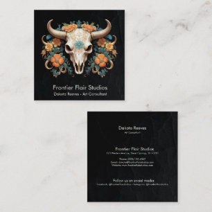 Carte De Visite Carré Boho Chic Aquarelle Art Déco Vache Florale Crâne