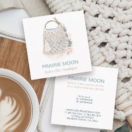 Carte De Visite Carré Boho Chic Aquarelle Macrame Sac Carré Entreprise C