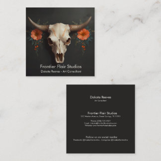 Carte De Visite Carré Boho Chic Aquarelle Minimaliste Vache Florale Crân