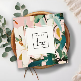 Carte De Visite Carré Boho Colorful rose Turquoise vert peint logo flora