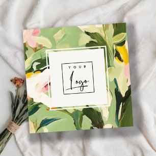 Carte De Visite Carré Boho Colorful vert rose peint logo floral
