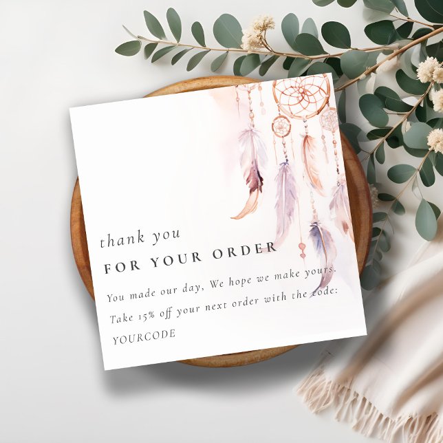 Carte De Visite Carré Boho Dreamcatcher Merci aquarelle à commande (Créateur téléchargé)