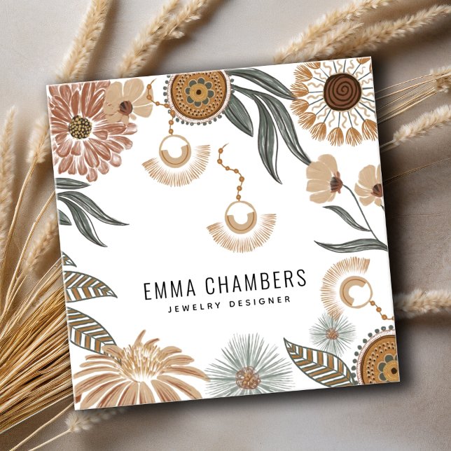 Carte De Visite Carré Boho Jewelry Designer Tropical Floral (Créateur téléchargé)