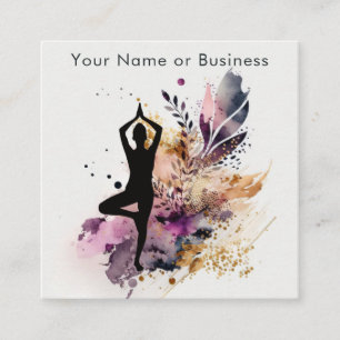 Carte De Visite Carré Boho Modern Yoga Méditation violet, orange, Crème