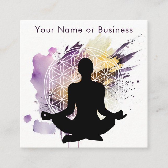 Carte De Visite Carré Boho Moderne Yoga Fleur de vie Géométrie sacrée (Devant)