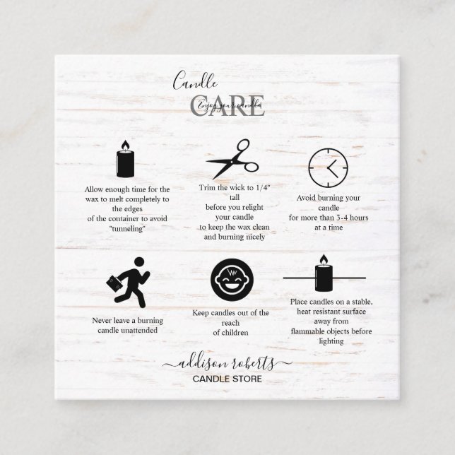 Carte De Visite Carré Boho rustique Bois Aquarelle Tournesol Bougie (Devant)