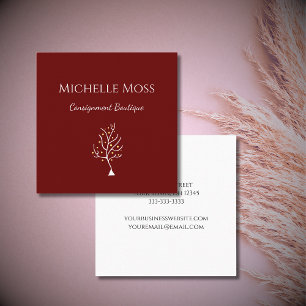 Carte De Visite Carré Boho Tree of Life Dessin simple rouge