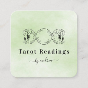 Carte De Visite Carré Boho Triple Moon Green Tarot Lecteur d'énergie Gué