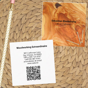 Carte De Visite Carré Bois d'artisanat Fini Bois Knot QR Code