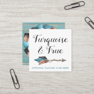 Carte De Visite Carré Bois de turquoise et flèche rustiques Boho de