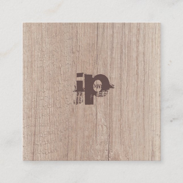Carte De Visite Carré Bois Look Texte Perdu Monogramme Élégant Luxe (Devant)